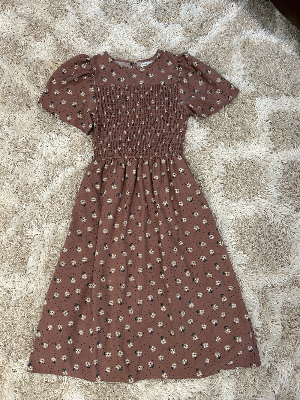 Piper & Scoot  Smocked Floral Midi Dress in Dusty Rose XS